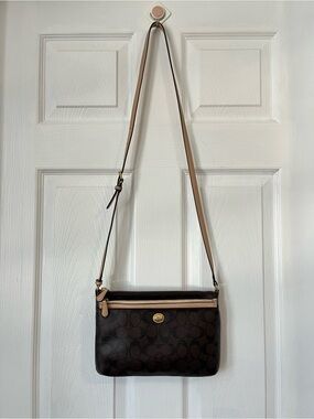 Coach Peyton Brown Signature Coated Canvas Crossbody Shoulder Bag F52175